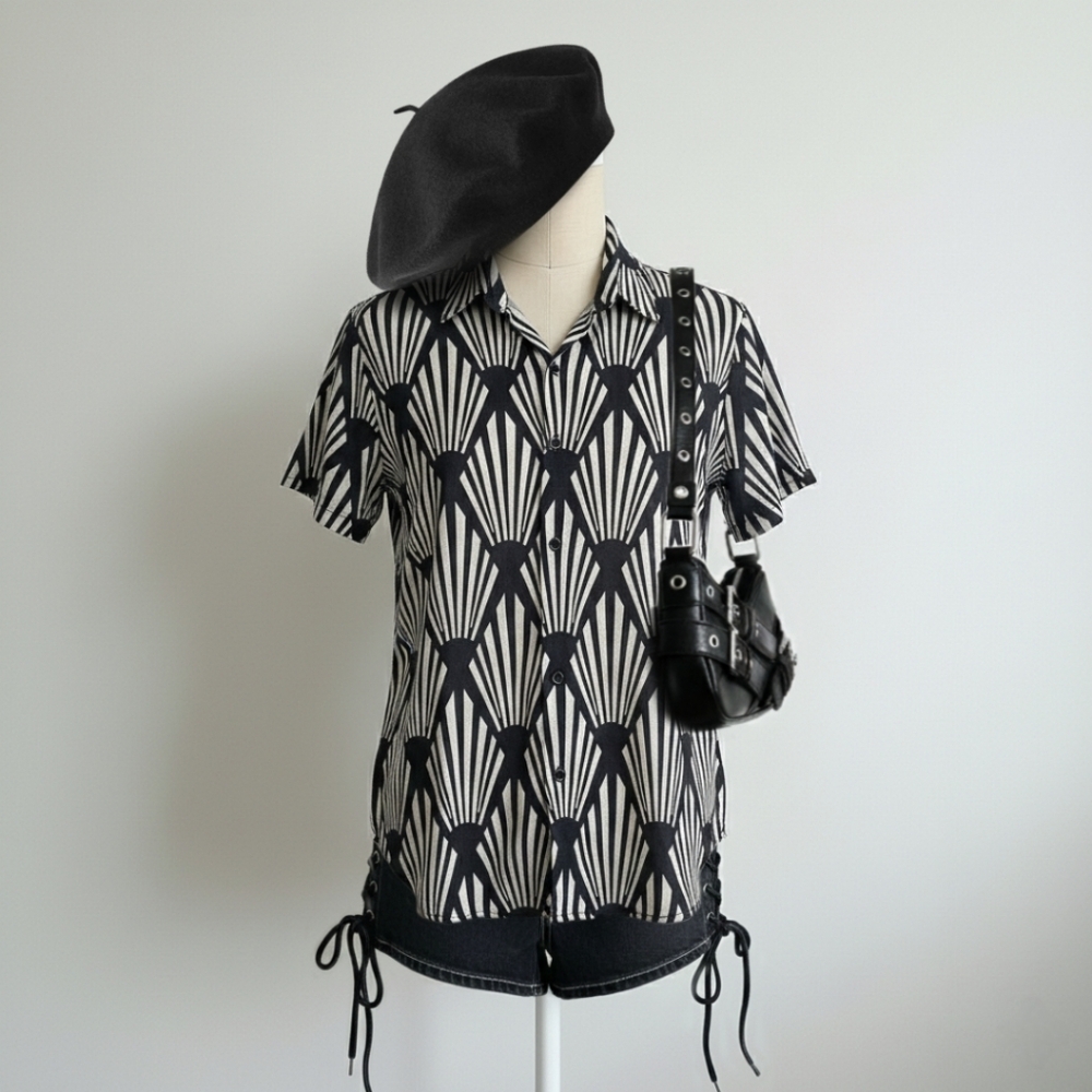 Haight & Ashbury Black and White Pattern Mens Slim Fit Collard Button Up Shirt